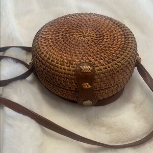 Brown Woven Round Crossbody Bag